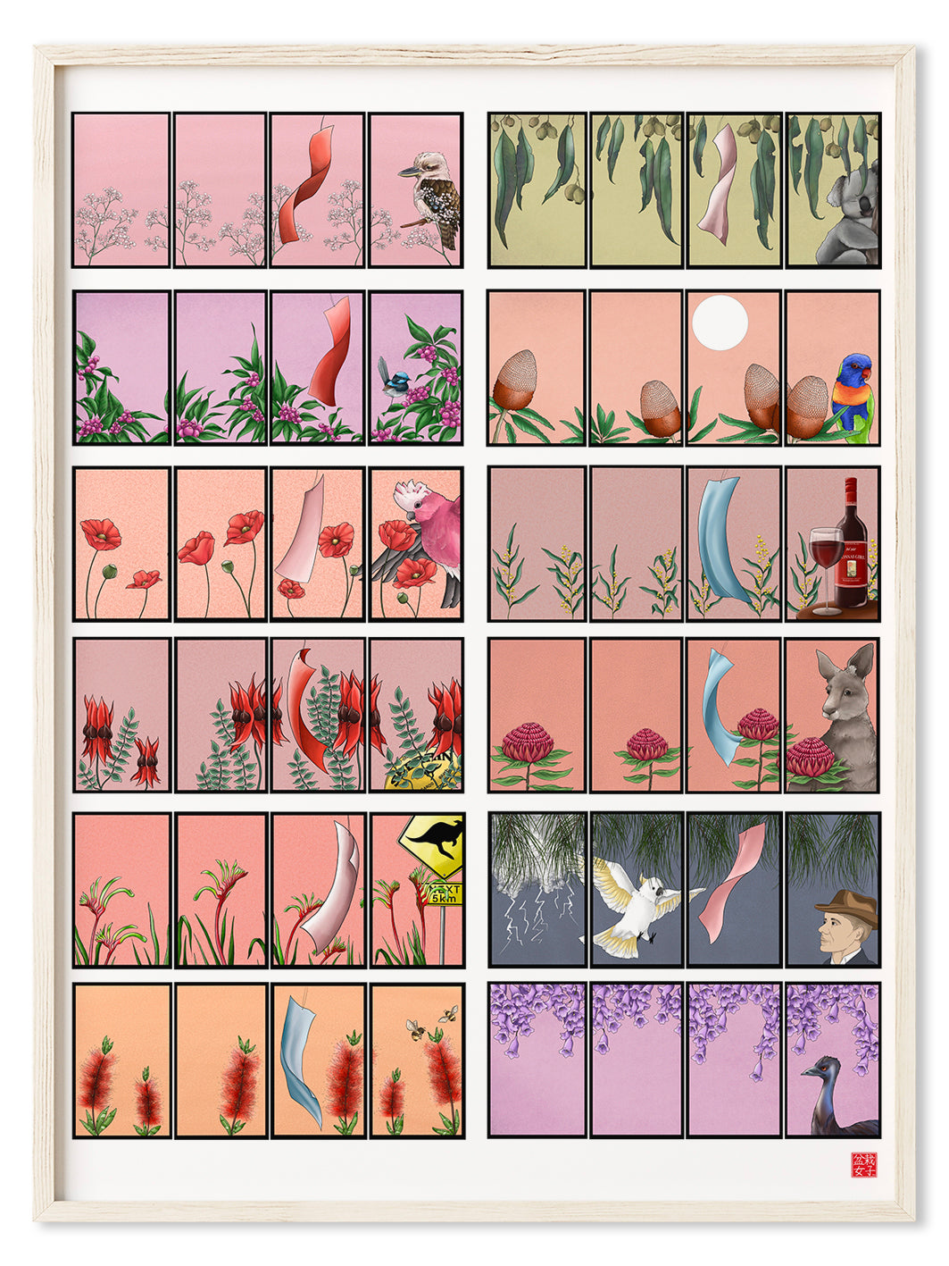 Hanafuda Layout Hanafuda Australian Wildlife | Australian Art Print | Sam Leahy – Posteroo